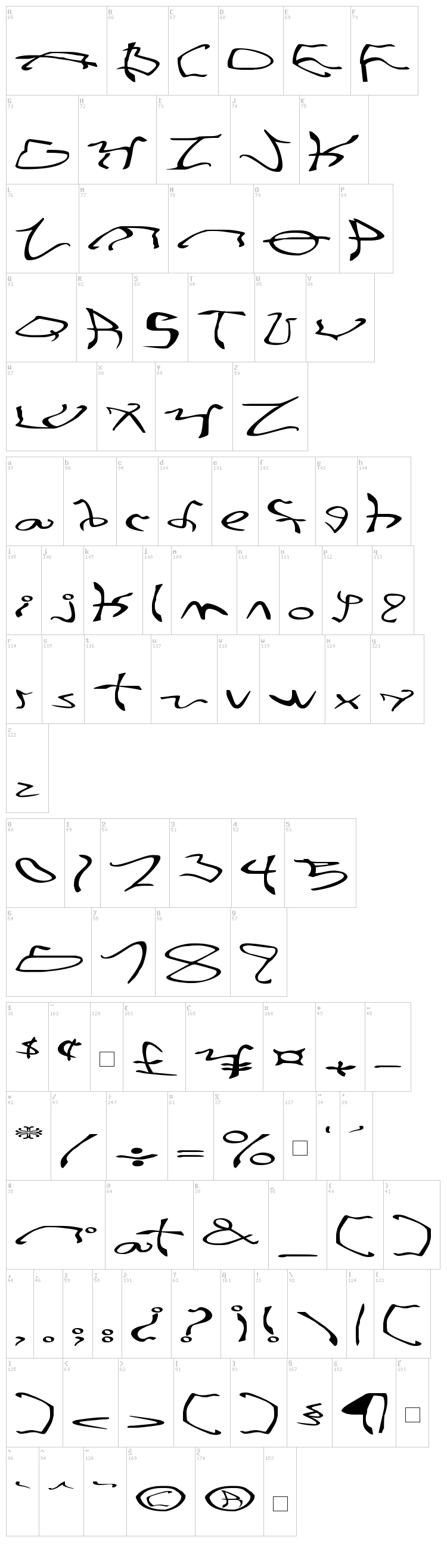 001 Stretched-Strung font map